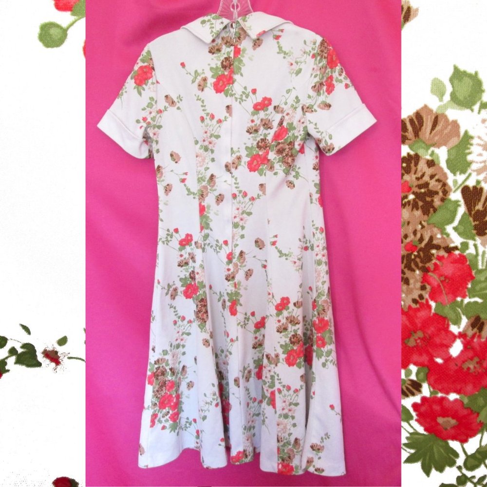 1970s vintage white floral midi shirt dress size medium - Picture 3 of 4